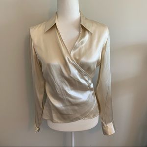 Ann Taylor 100% Silk Champagne Wrap Blouse